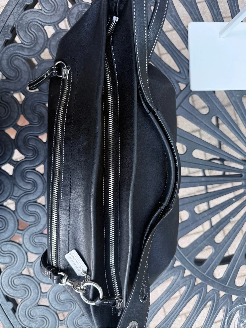 Vintage Coach Black Leather Legacy East West Duffle Hobo Bag 1416